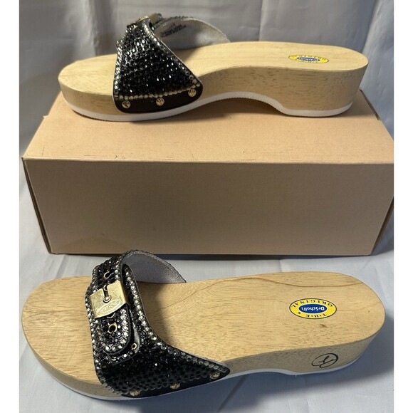 Dr . Scholls The Original Wooden Exercise Clog Sandals Custom Crystal Bling 10M - Picture 3 of 10